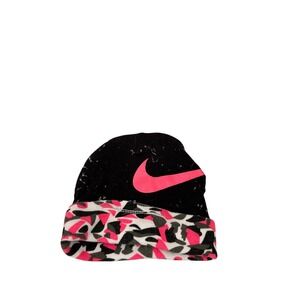 Nike Beanie Hat OS Black Pink Swoosh Geometric Camo Knit Cap Kids